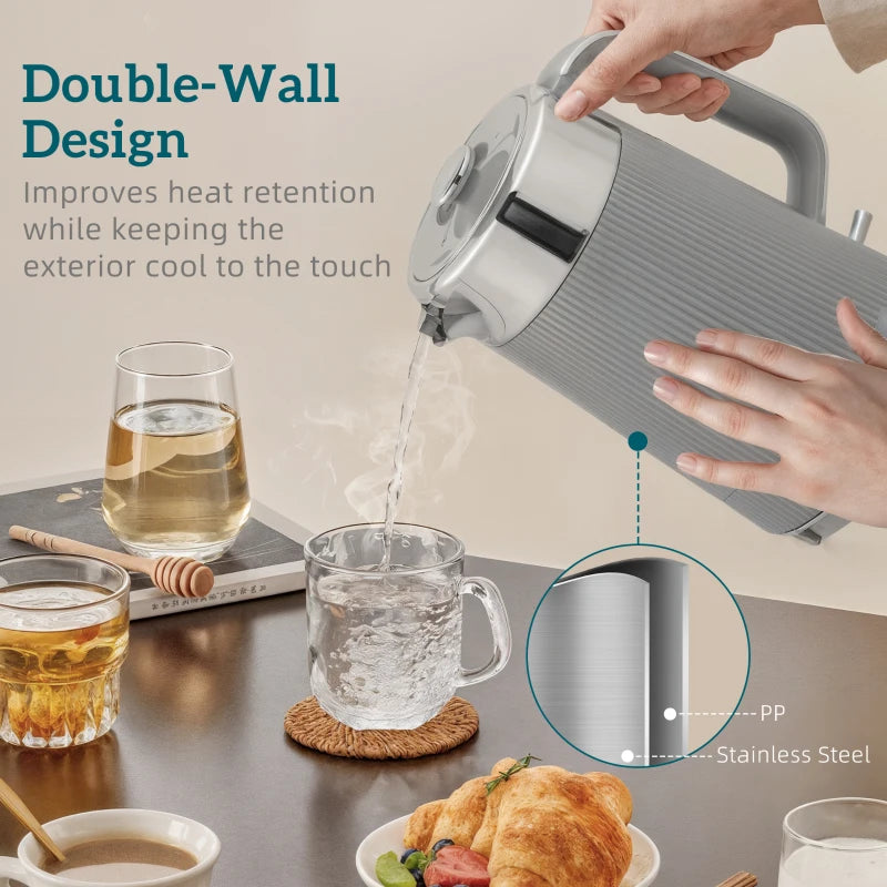 Electric Stainless Steel Kettle & Toaster Set - 3000W Fast Boil 1.7L Kettle with Limescale Filter & 4 Slice Toaster in Taupe