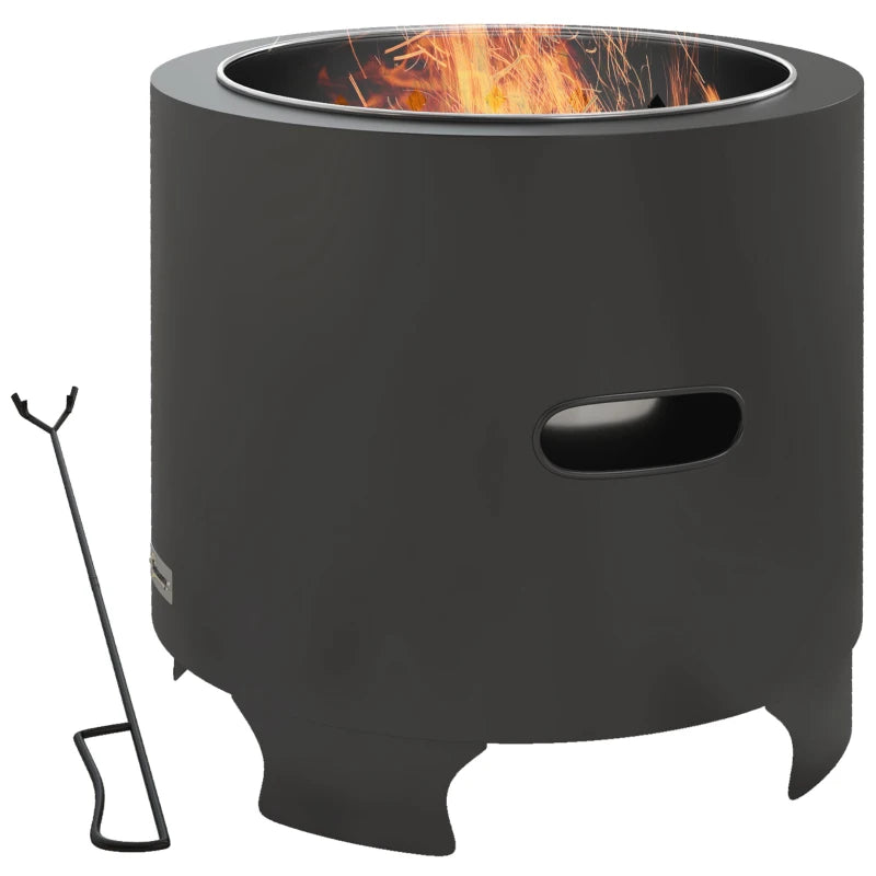 Portable Smokeless Fire Pit - 45cm Round Metal Bonfire Stove with Poker for Garden & Camping - Black