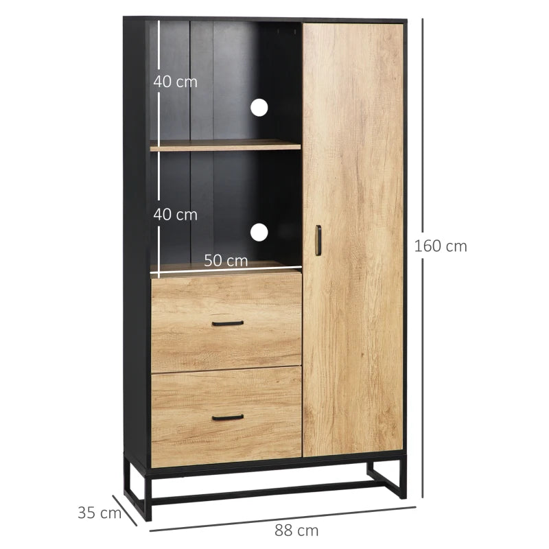 Tall Kitchen Cupboard - Freestanding Pantry Cabinet with Adjustable Shelves, Drawers & Soft Close Door - 160cm Storage Solution