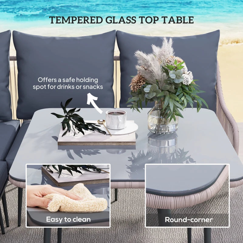 6-Piece Brown and Grey Rattan Garden Sofa Set - Strong and Durable Outdoor Furniture