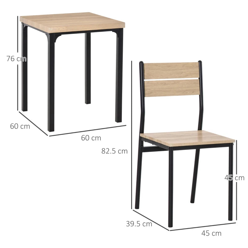 Minimalist 3-Piece Dining Set - Compact Light Wood Grain Table and Chairs for Small Spaces