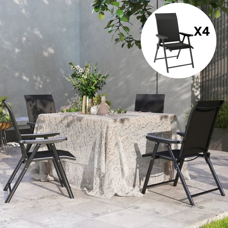 Set of Four Black Folding Outdoor Chairs - Compact Size for Easy Storage