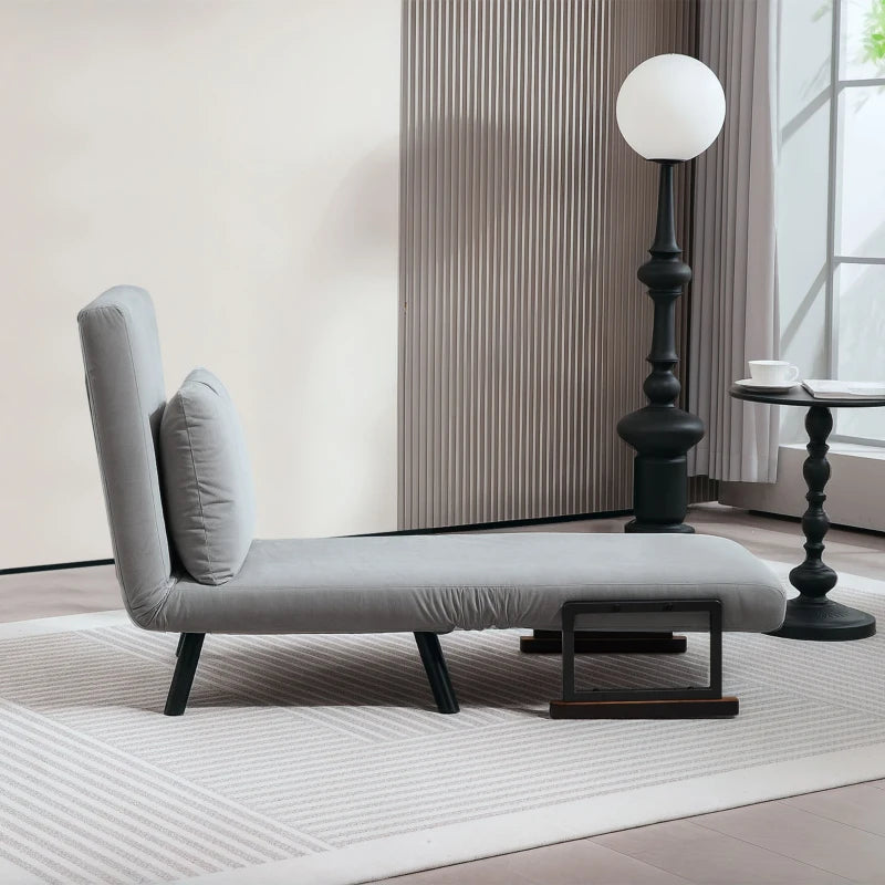 Velvet-Feel Single Chair Bed with Pillow in Light Grey – Versatile 4-in-1 Design for Comfort and Style