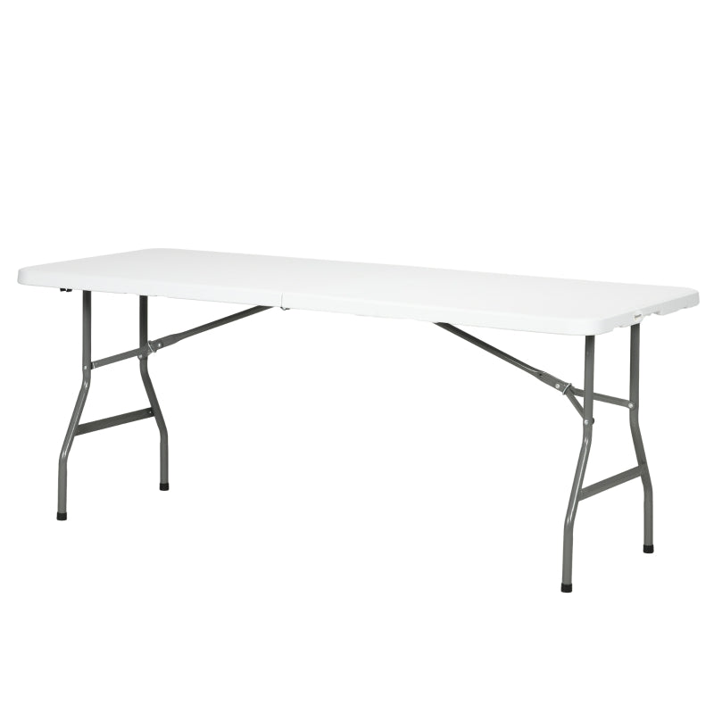 180 x 75cm Folding Garden Table - Outdoor HDPE Picnic Table for 6 - Rectangular White Patio Table with Metal Frame