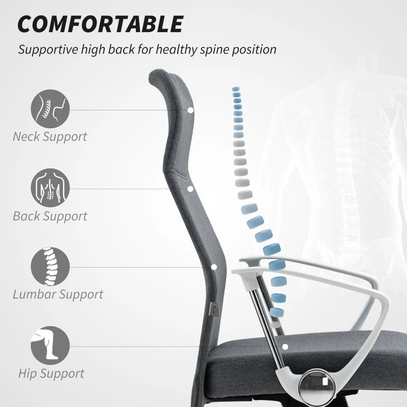 Ergonomic Fabric High Back Office Chair in Grey - Stylish Comfort for Home & Office Use