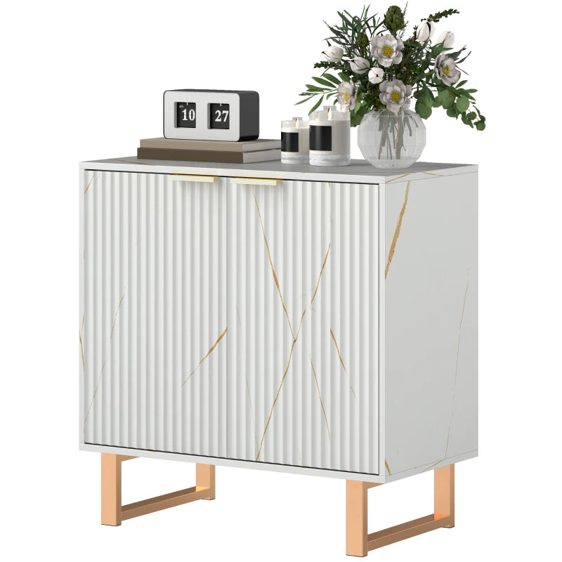 Elegant White and Gold-Tone Storage Sideboard - Modern Design for Living Room, Dining Room, or Entryway