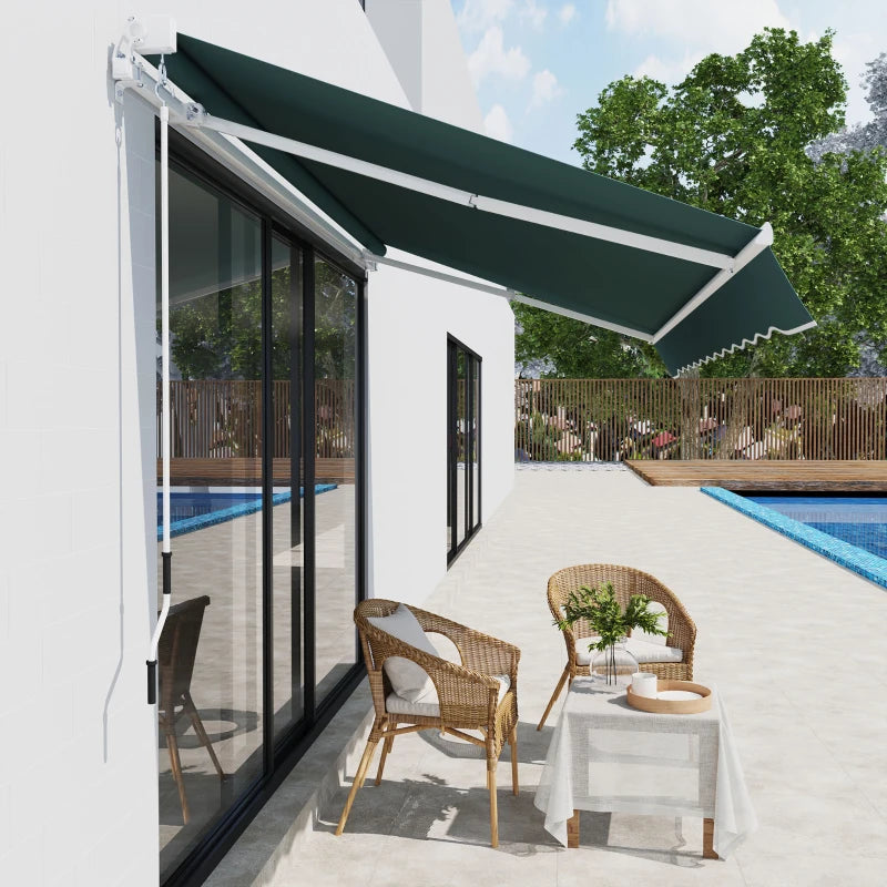 Dark Green 2.5m x 2m Manual Retractable Awning - Ideal For Patios