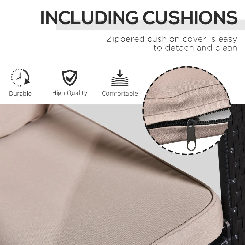 Black Rattan Rocking Chair Set with Cushioned Armchairs and Coffee Table