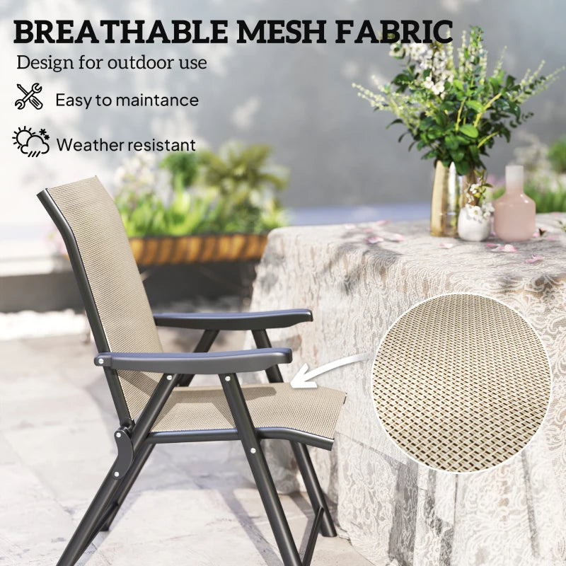 Set of Two Brown and Black Folding Outdoor Chairs - Compact Size for Easy Storage