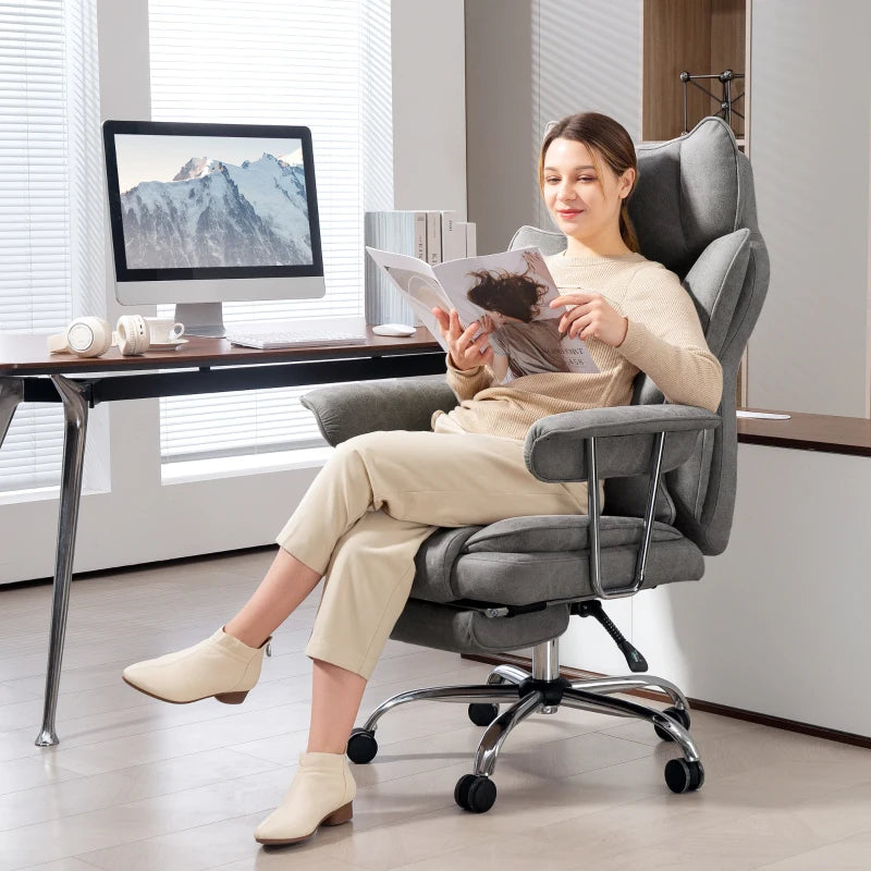 Leathaire Grey Reclining Office Chair with Lumbar Support Pillow - Ergonomic Comfort for Home & Office Use