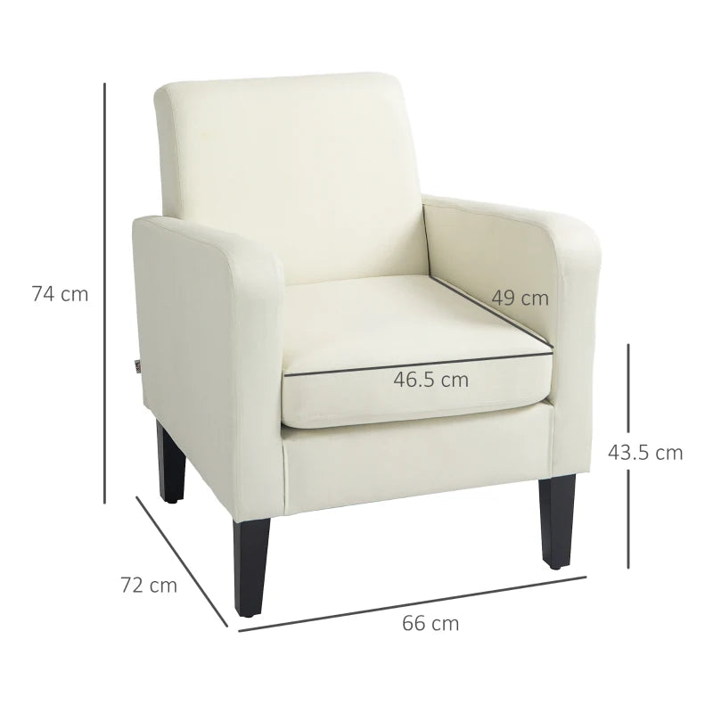 Modern Cream White Accent Chair with Rubber Wood Legs for Living Room and Bedroom Decor