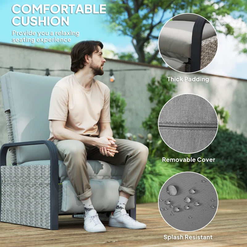 140° Reclining Rattan Armchair in Mixed Grey - Outdoor Patio Furniture for Comfort