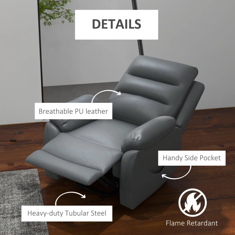 Electric Riser Recliner Chair for Elderly with 8 Vibration Massage, PU Leather, Side Pockets, Footrest, Grey
