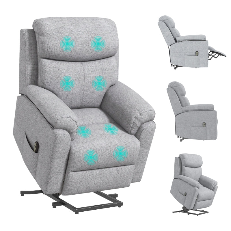 Electric Power Lift Recliner Chair for Elderly, Overstuffed Linen Fabric Armchair with Remote Control and Side Pockets, Grey