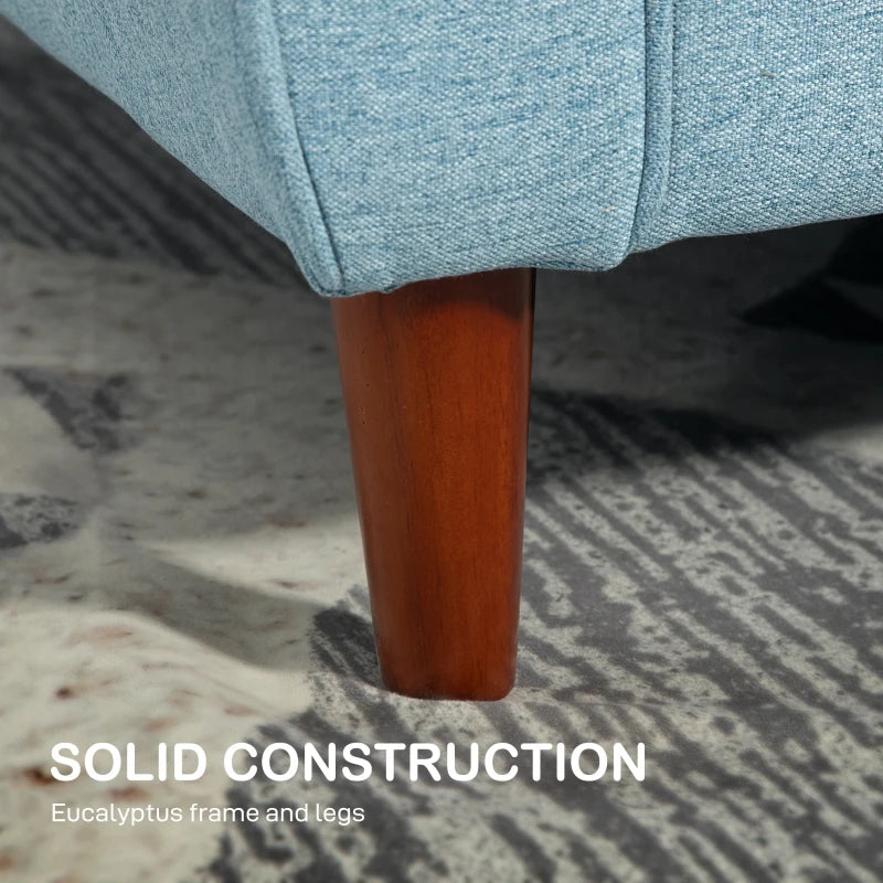 Modern 2 Seater Fabric Sofa with Spring Cushions and Wooden Legs, Tufted Love Seat for Living Room, Light Blue