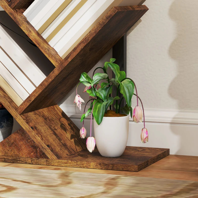 Unique Eight-Section Wood-Effect Tree Bookcase - Stylish Storage Solution for Home & Office, Modern Design, Durable Construction