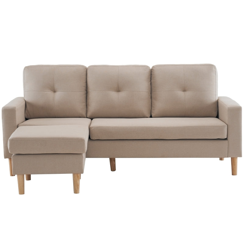 6.5ft 3-Seater Sofa Bed with Removable Footrest, Solid Wood Frame, Beige, 190x76x84 cm