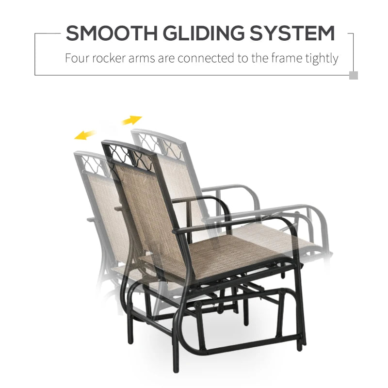 Brown Double Patio Glider Chair with Table - Outdoor 2 Seater Rocking Bench