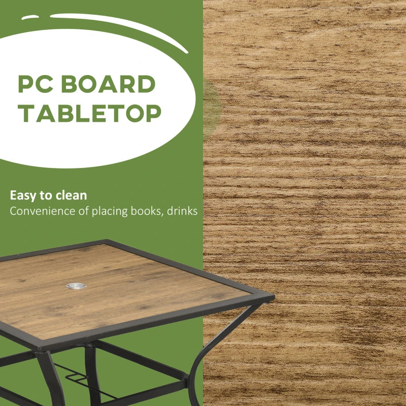 Brown Outdoor Dining Table for 4 with Parasol Hole, Stone-Grain Effect Top