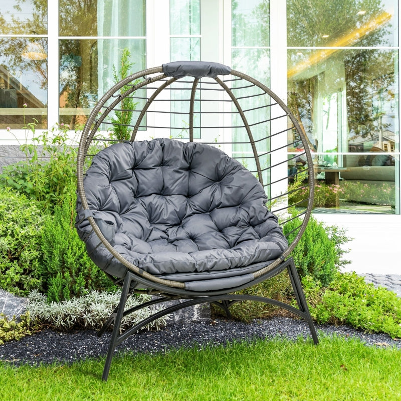 Grey Rattan Egg Chair with Cushion and Bottle Holder - Indoor/Outdoor