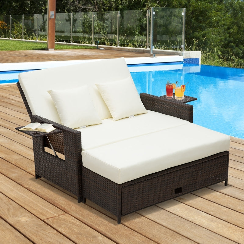 Brown Rattan Double Sun Lounger Day Bed