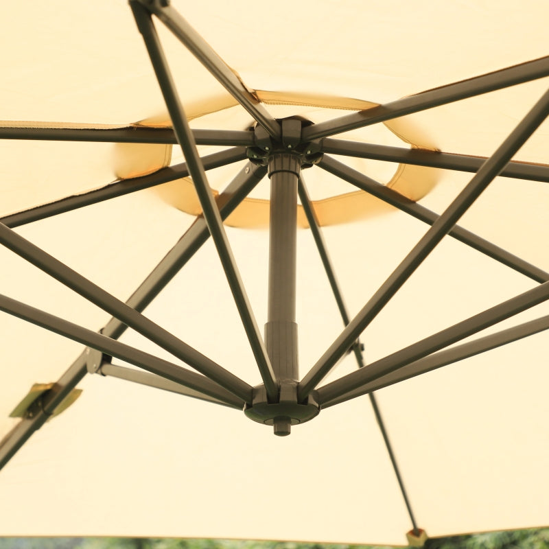 Beige Round Tilt Umbrella with 360° Rotation and Hand Crank