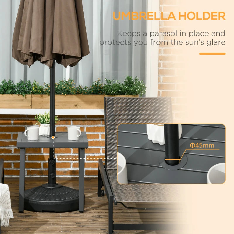 Grey Square Patio Side Table with Umbrella Hole, Steel Frame
