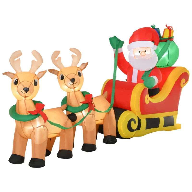 8ft Inflatable Santa Claus Sleigh with LED Lights - Perfect for Indoor Outdoor Christmas Garden Lawn Decoration