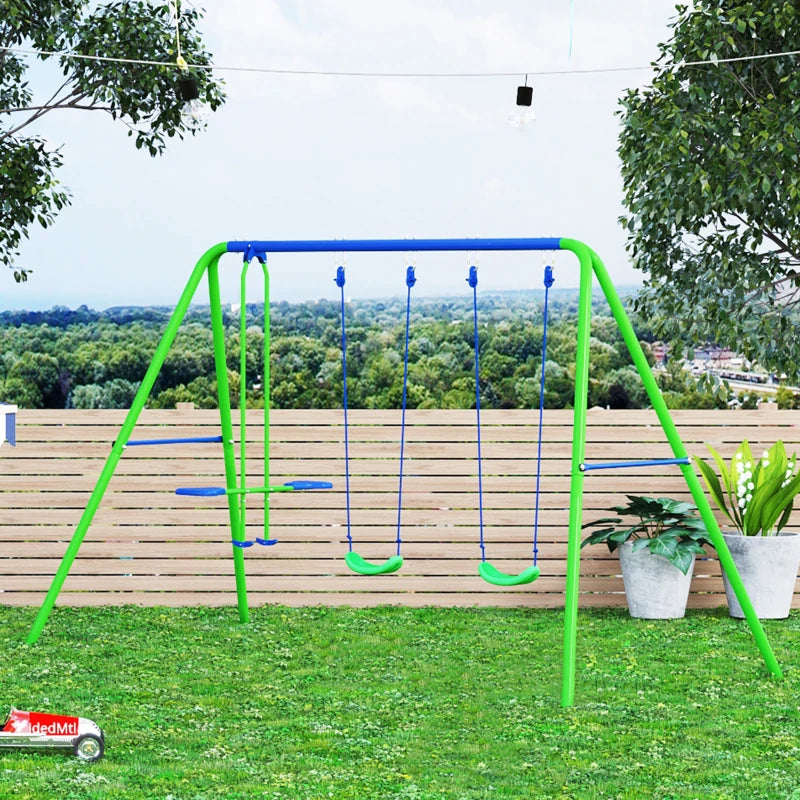 Adjustable Metal Garden Swing Set for Kids, Green
