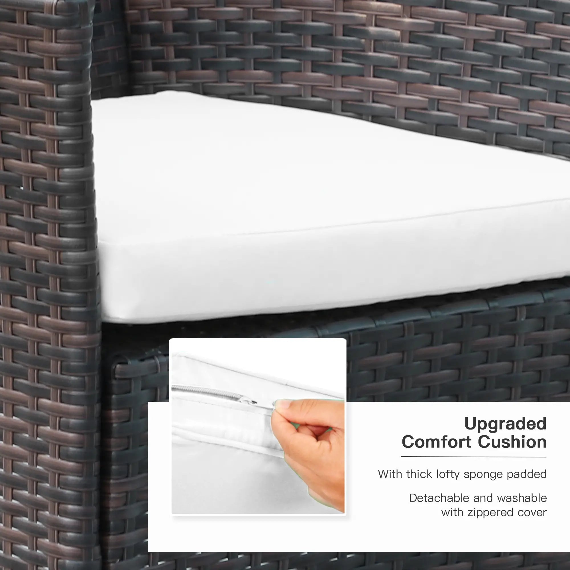 Brown 6 Seater Rattan Dining Set with Cushions and Rectangular Glass Top Table