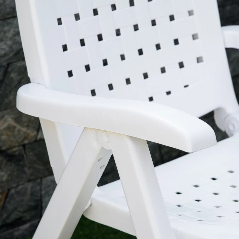 White Folding Outdoor Dining Chairs with Adjustable Backrest - Set of 2