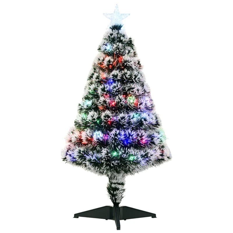 3ft Prelit Artificial Christmas Tree - Snowy Green & White Xmas Tree with Colorful LED Fiber Optic Lights