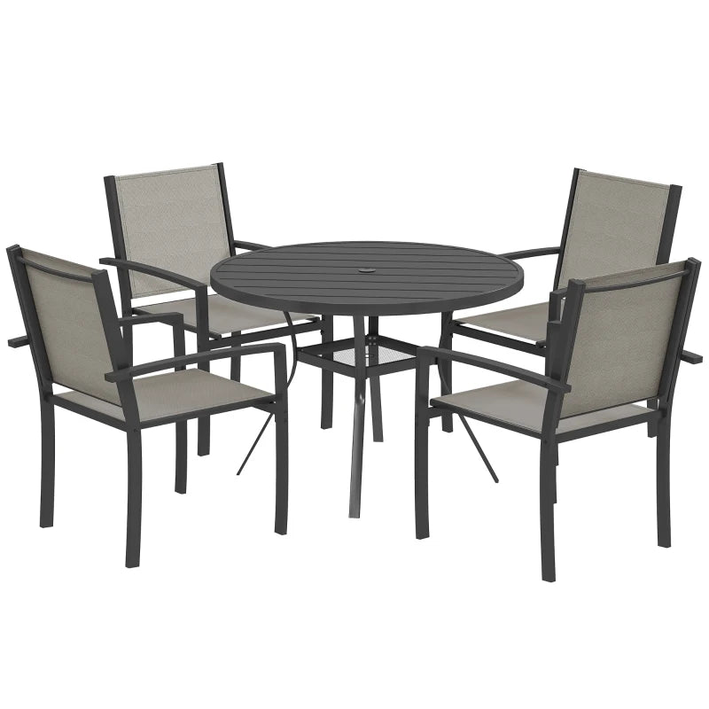 5 Piece Dark Grey Garden Furniture Set - Round Table & 4 Stackable Chairs for Patio