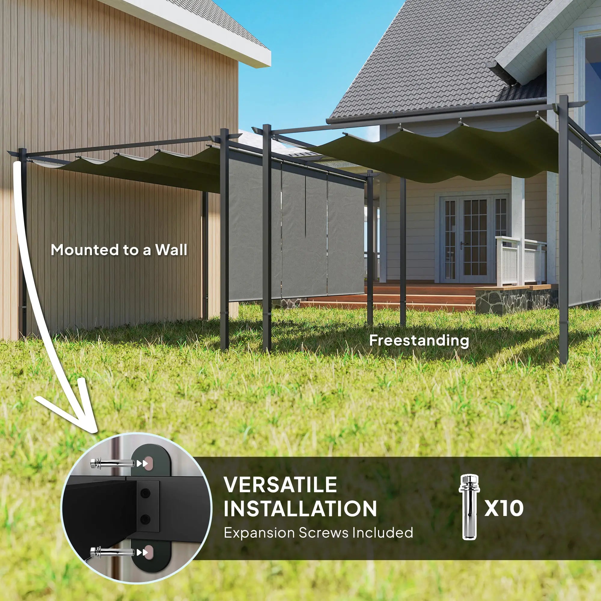 3m x 4m Metal Pergola with Retractable Roof and Roller Shade, Wall-Mounted or Free Standing Garden Gazebo Canopy - UPF30+