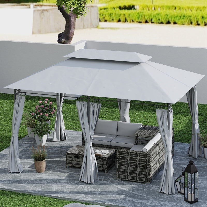 3m x 4m Dark Grey Metal Frame Two-Tier Roof Gazebo