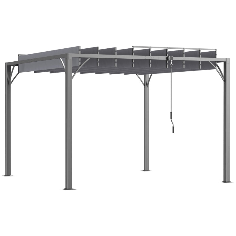 Grey Aluminium 3m x 3m Retractable Roof Patio Pergola - Hard Top/Heavy Duty Metal Pergola