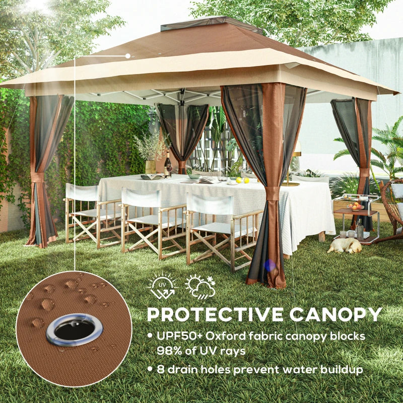 Brown 3.6 x 3.6m Pop-Up Gazebo with Accessories