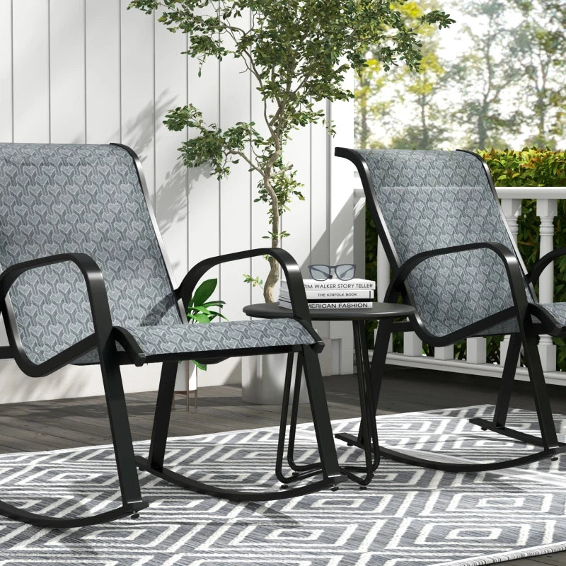 3-Piece Outdoor Rocking Armchair Set, Mixed Grey