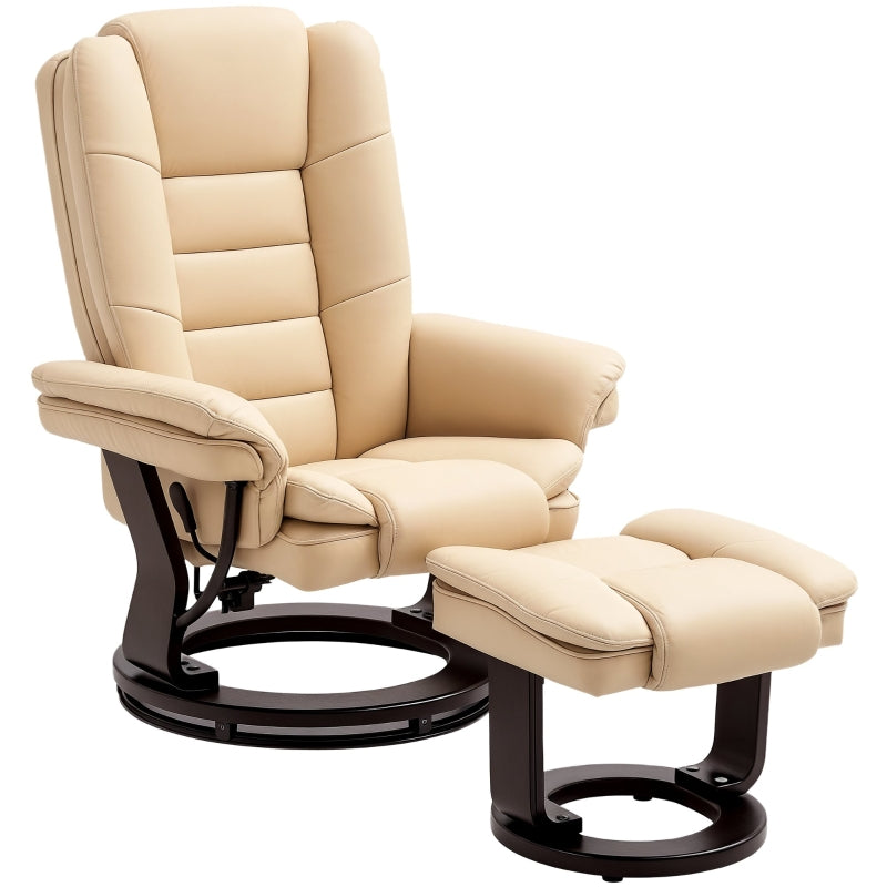 Beige Faux Leather Reclining Chair with Footstool - 135° Adjustable Comfort for Home or Office