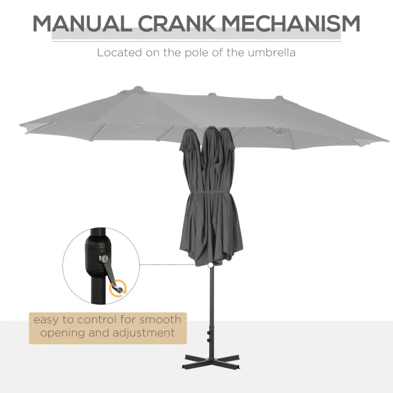 Double-sided Grey Sun Umbrella Canopy - 4.6M Crank Sun Shade