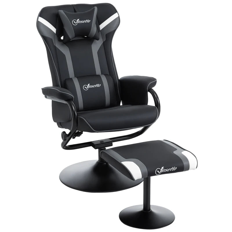 Vinsetto Grey Reclining Chair and Stool Set - Ergonomic Recliner with Headrest, Lumbar Support, Pedestal Base for Home Office