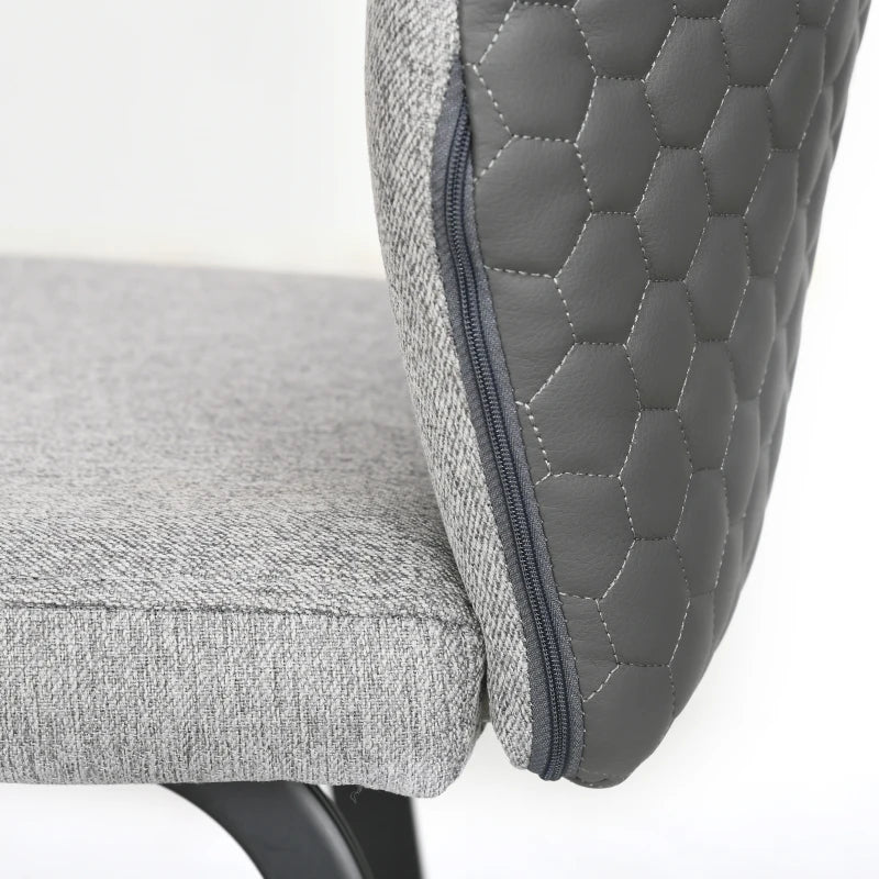 Set of 4 Linen-Touch Upholstered Bar Stools with Backs, Steel Legs - Light Grey Kitchen Chairs for Dining Room