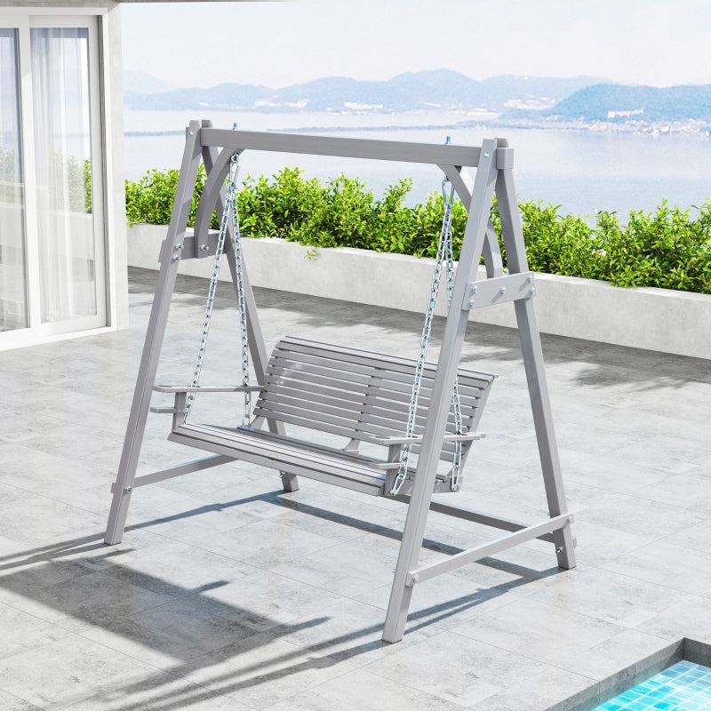 2 Seater Garden Swing Seat - Grey Larch Wood Hammock Bench Lounger