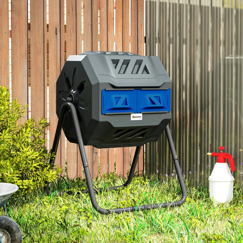 Blue Dual Chamber 160L Rotating Compost Bin for Garden