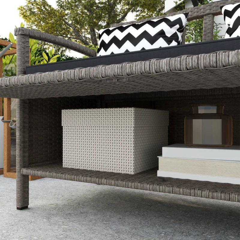 160L Grey Rattan Storage Bench - Two-Seater Outdoor Furniture