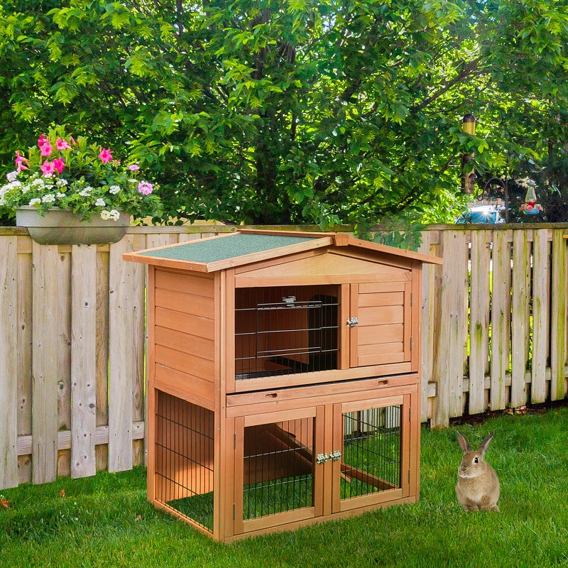 Outdoor Rabbit Hutch & Guinea Pig Cage - 2-Tier Bunny Home with No-Leak Tray, 100.5 x 55 x 101 cm