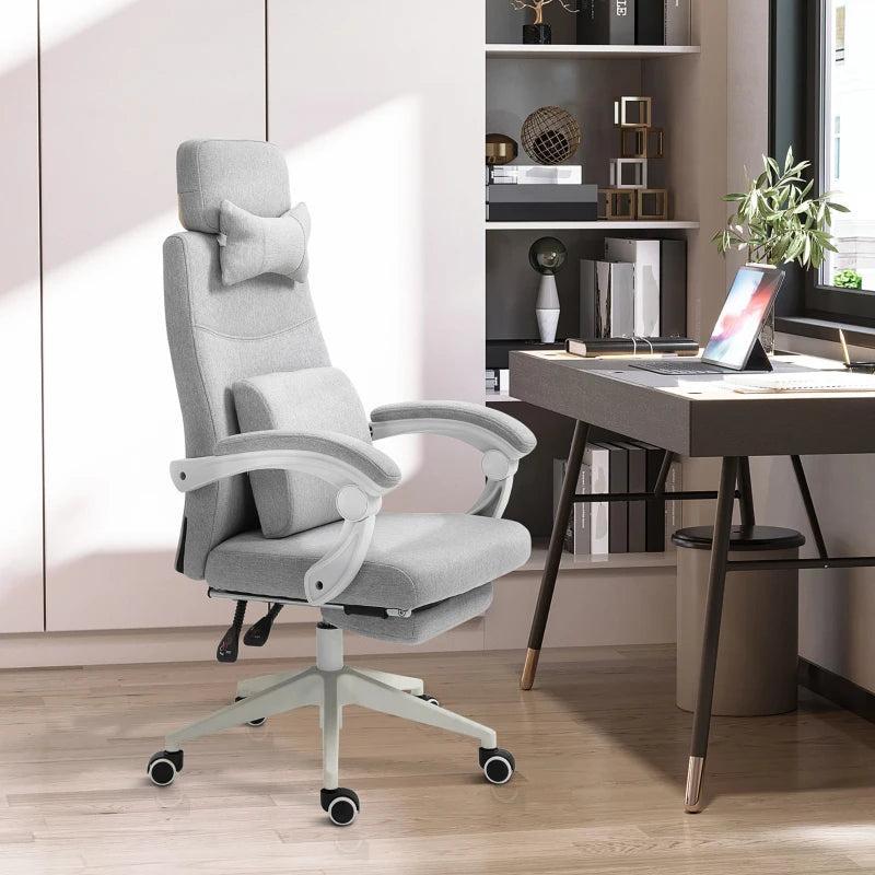 Vinsetto Ergonomic Office Chair - High Back Fabric Desk Chair with 160° Recline, Footrest, Neck & Lumbar Support - Grey