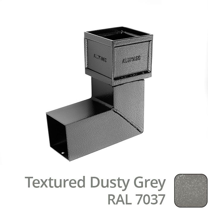 Alumasc 75 x 75mm (3"x3") Cast Aluminium Downpipe 90 Degree Bend without Ears - Textured 7037 Dusty Grey