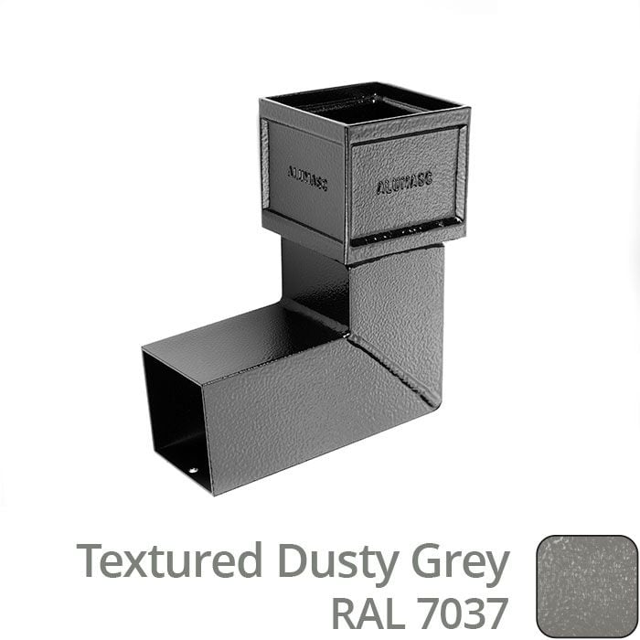 Alumasc 100 x 75mm (4"x3") Cast Aluminium Downpipe 90 Degree Bend without Ears - Textured 7037 Dusty Grey