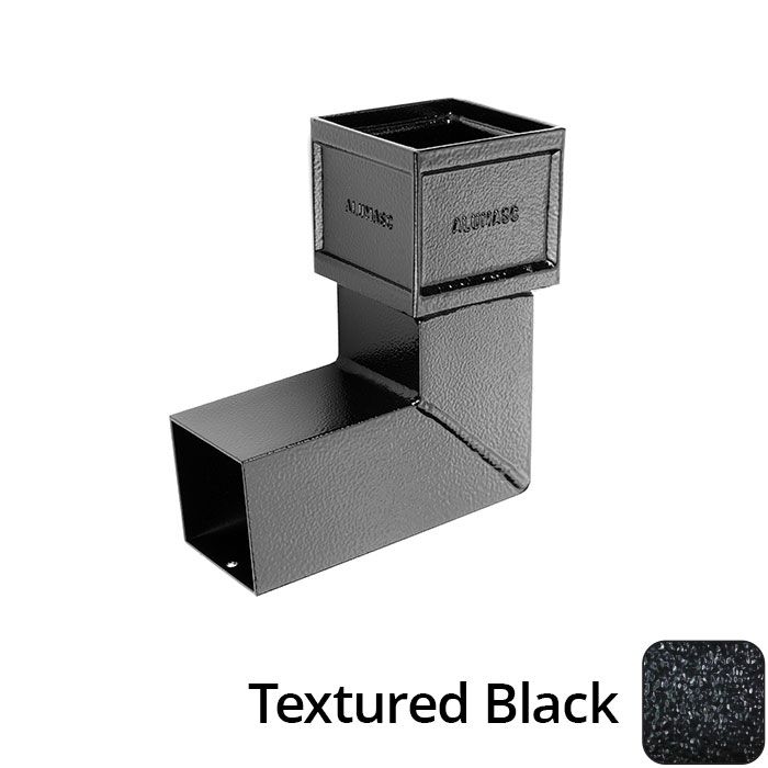 Alumasc 100 x 75mm (4"x3") Cast Aluminium Downpipe 90 Degree Bend without Ears - Textured Black
